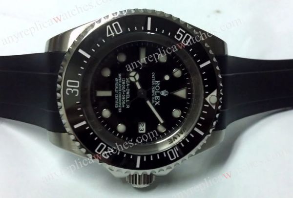 Rolex Deepsea 44mm Black Rubber Strap Watch Replica